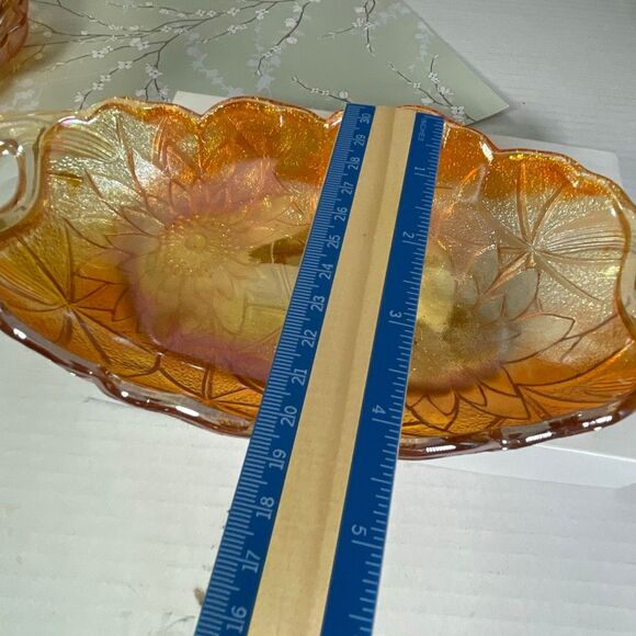 Vintage Carnival Indiana Glass Co. Marigold Lily Pons iridescent dish. - Picture 6 of 7